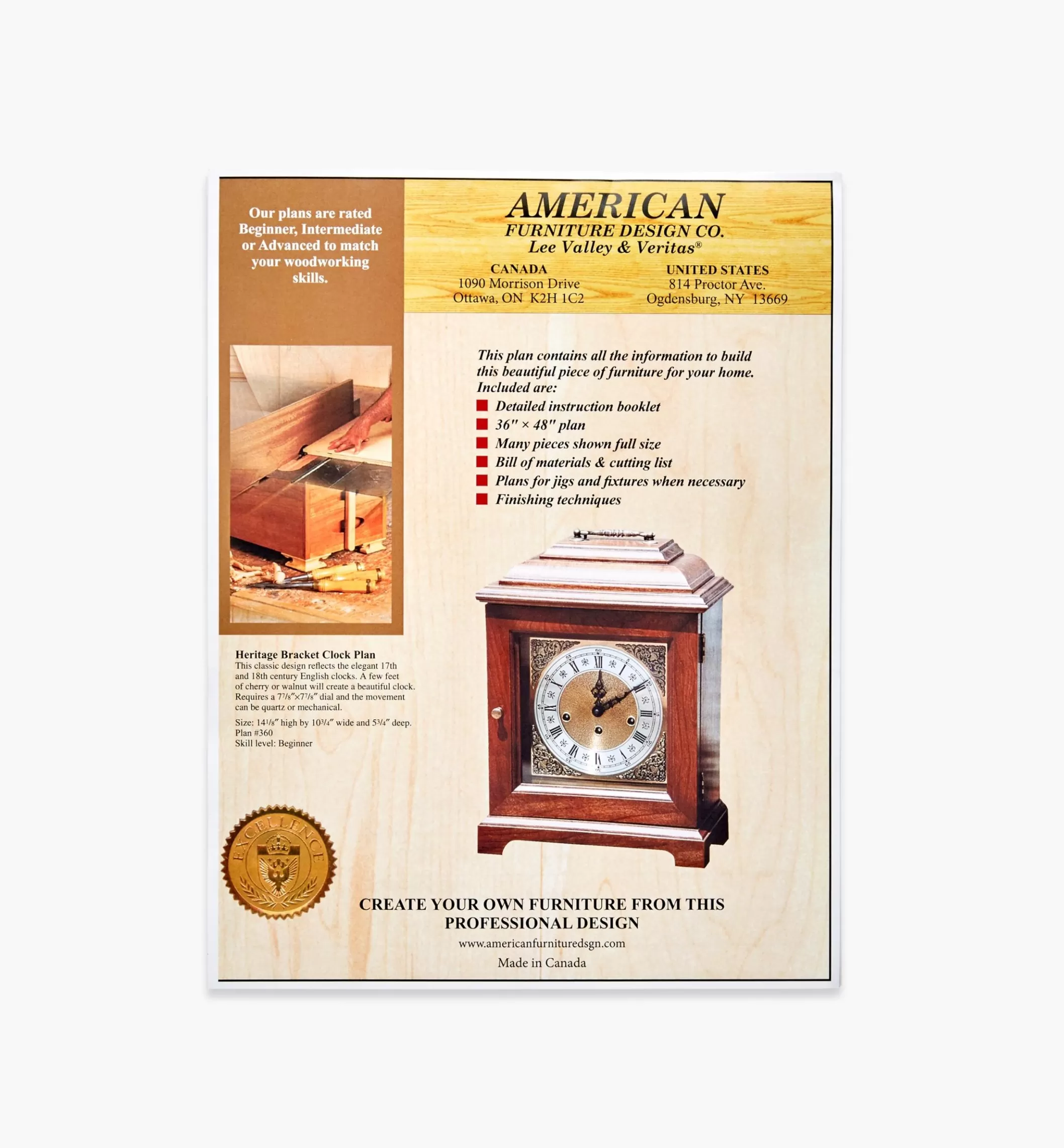 Shop Lee Valley Heritage Bracket Clock Plan