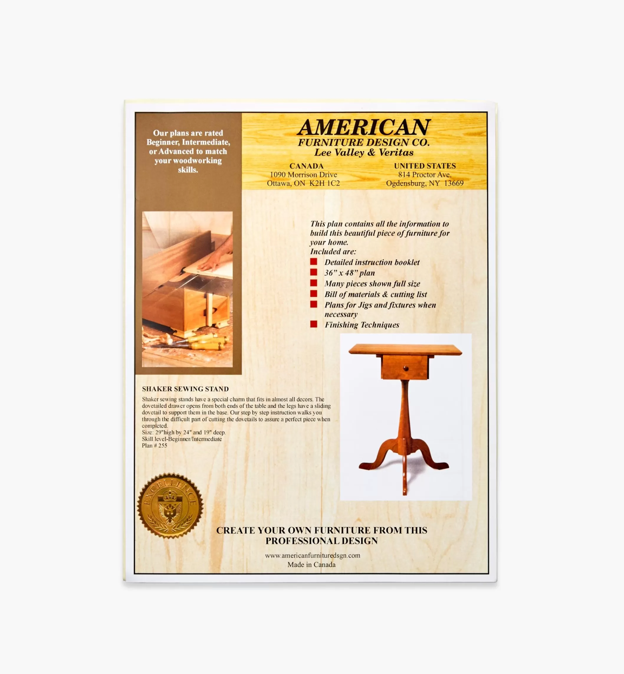 Hot Lee Valley Shaker Sewing Stand Plan